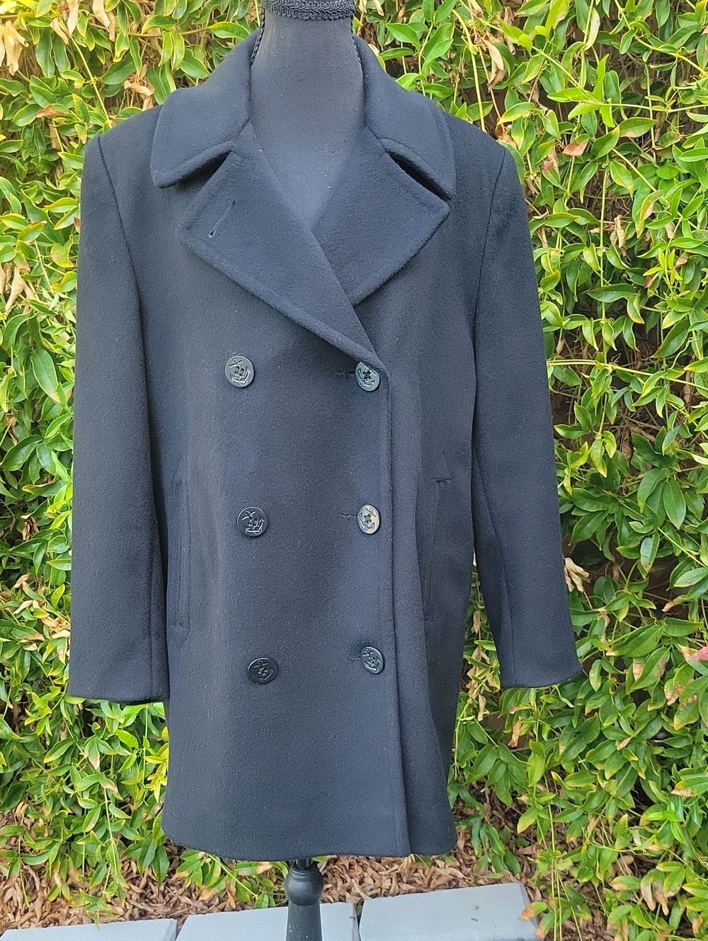 Black Wool Blend Peacoat Sz 10